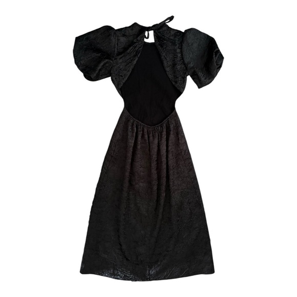 Lisa Says Gah Gwen Midi Open Back Balloon Sleeve Dress Size XS Elastic Black Tie - Picture 3 of 7